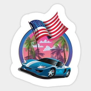 USA Blue sports car Sticker